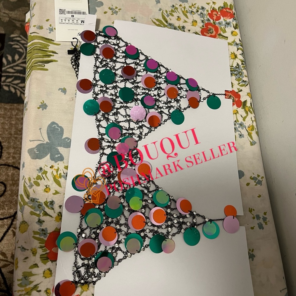 BLOGGERS FAV ZARA MULTICOLORED JEWEL SEQUIN TOP - Picture 2 of 6